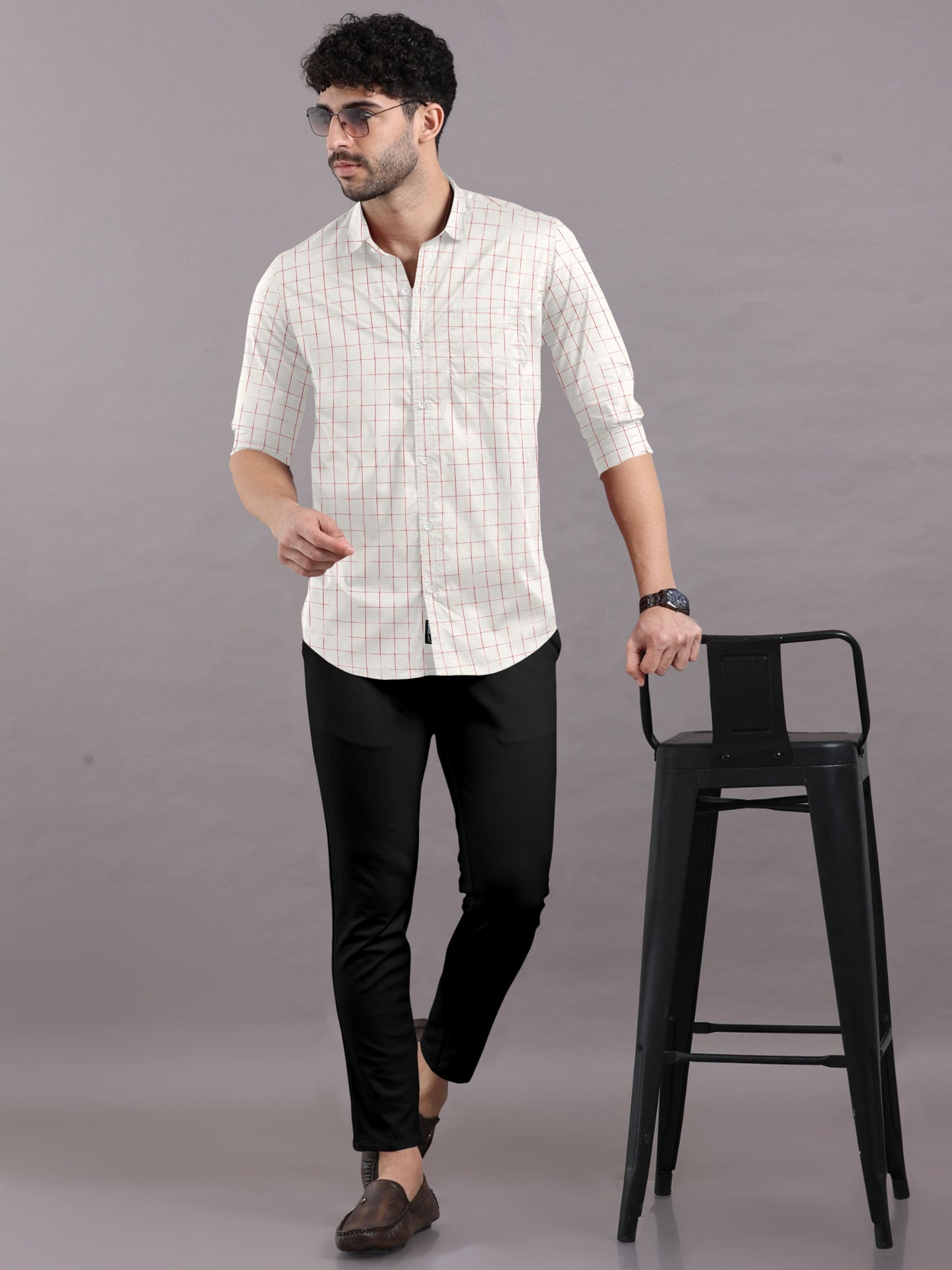 Fine Red Checks on Classic Allure of White Shirt