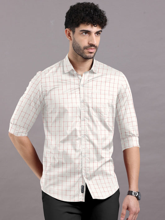 Fine Red Checks on Classic Allure of White Shirt
