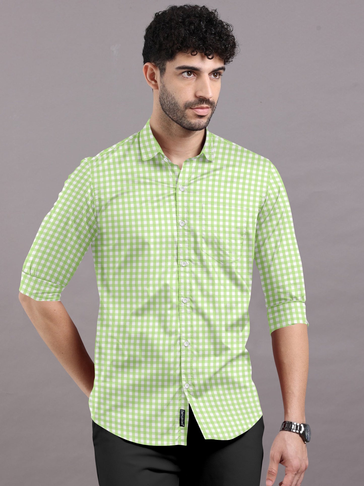 Tea Green Checks Shirt