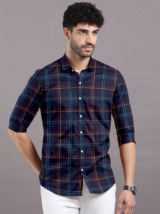 Charming Checks on Navy Blue Shirt