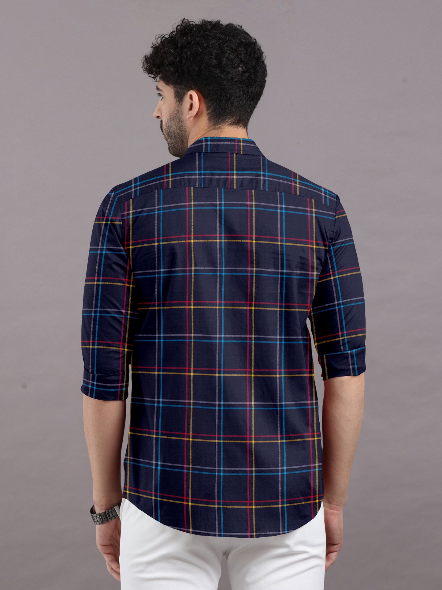Charming Checks on Navy Blue Shirt