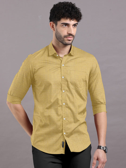 Dusty Gold With  Printed Micro Checks Shirt